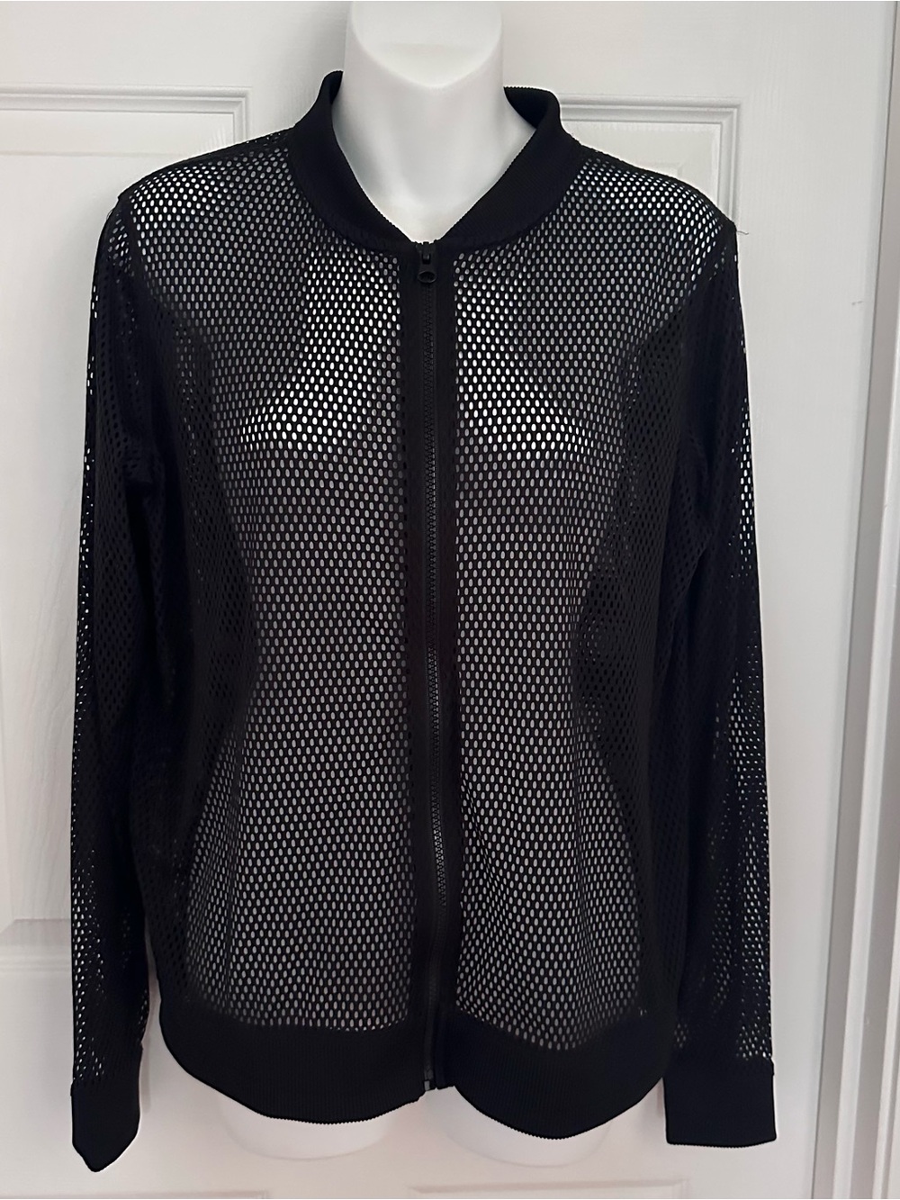 Victoria’s Secret Sport Women's Medium Black Mesh Bomber Netted Jacket Full Zip